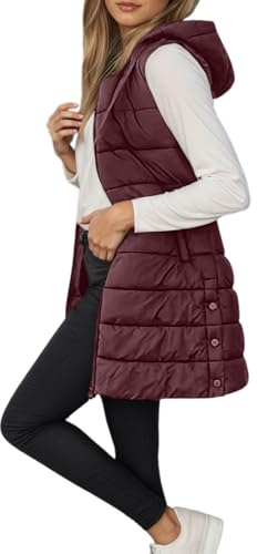 Chaleco Acolchado Mujer Invierno Chaleco de Plumas Chaquetas Largo sin Mangas Chaleco con Bolsillos Abrigos con Capucha
