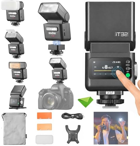 Godox IT32 TTL Flash + X5F para cámaras Fujifilm Fuji, Flash táctil, inalámbrico 2.4G, GN18, Tiempo de Reciclaje 1.5s, Interfaz magnética, Flash con opción de Encendido/Apagado