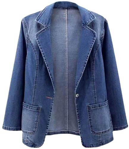Jeans blazer för kvinnor, jeansjacka dam oversize jacka denim klassisk kavaj med knappar kavajer kavajer kavajjacka med fickor cardigan elegant streetwear mode långärmad lediga ytterkläder