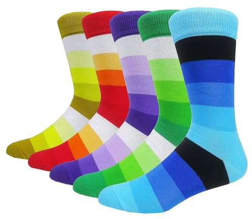 HIWEAR Mens Socks- Colorful Funky Novelty Design Rich Cotton,Men's Comfort Dress Calf Socks Multipack