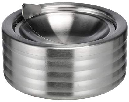 Spetebo Edelstahl Aschenbecher mit Deckel - Tischascher 12 cm - Design Sturmaschenbecher mit Kipp Deckel - Klappaschenbecher Windaschenbecher