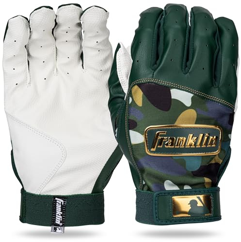Franklin Sports MLB Schlaghandschuhe – Digitek Camo Baseball + Softball-Schlaghandschuhe – Premium-Leder-Baseballausrüstung – Erwachsene + Jugendliche Paar – Waldgrün + Gold Camo – Jugendliche, Größe