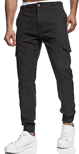 Indicode Herren Booth Cargohose aus Leinen & Baumwolle mit 6 Taschen | Stoffhose für Männer Black, XL