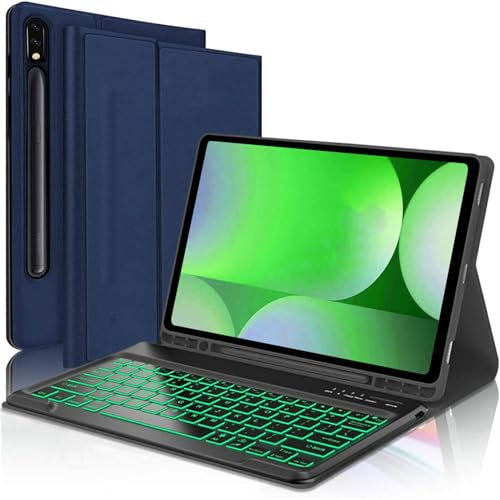 Keyboard Case for Samsung Galaxy Tab S8+/S8 Plus 2022/ S7 FE/S7 Plus/S7+ 12.4 2021/2020 (SM-T730/T733/T736/T738), Detachable Wireless Bluetooth Keyboard Slim Stand Cover with S Pen Holder(Blue)