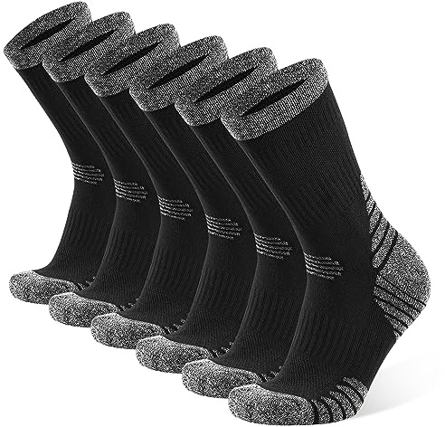 YOJOOM Mens Socks 9-12 6-9 Cushioned Work Socks Black Walking Socks for Men Crew Athletic Socks for Outdoor Hiking Trainer Running (6-9, Black 6 pairs)
