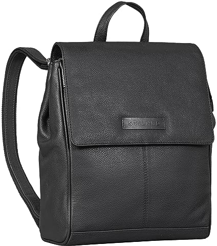 STILORD 'Karla' Eleganter Rucksack Leder Damen Klein Cityrucksack Moderner Tagesrucksack Daypack für Arbeit Büro Alltag Freizeit Backpack Lederrucksack Damen Echtleder, Farbe:schwarz