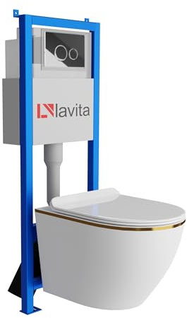 Lavita LAV 101 Élément mural avant pour WC 40 cm + suspension murale évier profond WC SOFI Slim Gold Line sans rebord de chasse + panneau de commande LAV 200.4.2 chromé | kit complet | évier encastré