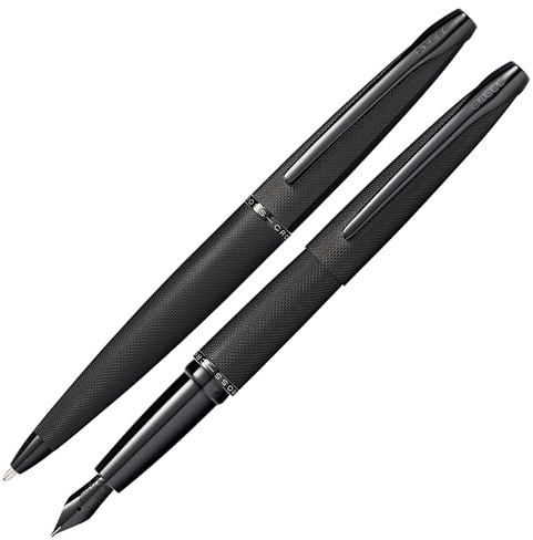 Cross ATX Kugelschreiber und Füllfederhalter Geschenkset (Strich- bzw. Federstärke M, Schreibfarbe schwarz) gebürstetes Schwarz