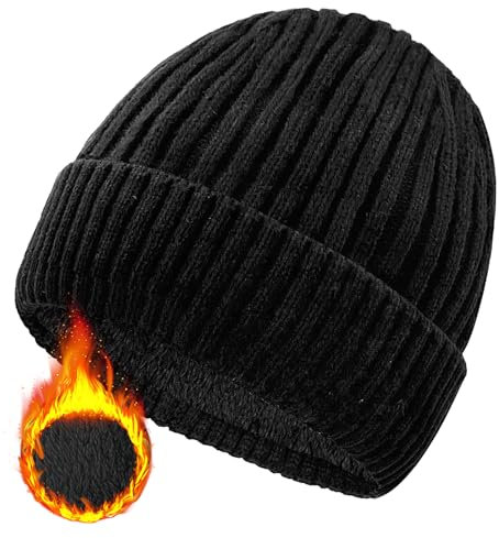 lifwimner Beanie Herren Strickmützen,Unisex Wintermütze Stretchy Wooly Beanie Mütze, Thermo Fleece Winter Strickmütze für Damen und Herren(Schwarz)