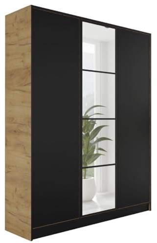 KIER FURNITURE Armoire Dressing Eden Chêne Craft/Noir 156,4x205x39 cm | Armoire dressing spacieuse avec rangement pratique pour vêtements et linge, idéale pour chambre adulte ou enfant
