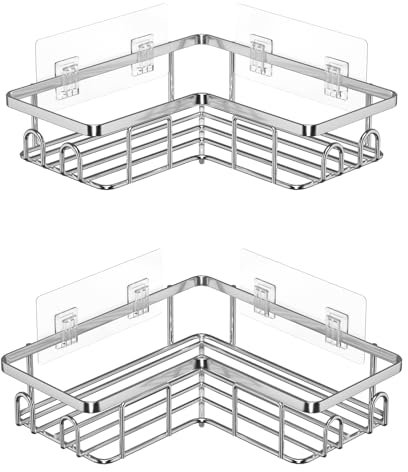 UUlioyer Duschablage Ohne Bohren Ecke, Duschregal aus Edelstahl SUS304, Badezimmer Regal Organizer, Shampoo Duschgel Halterung für Dusche (2 Stück Eckduschregal- Silber)