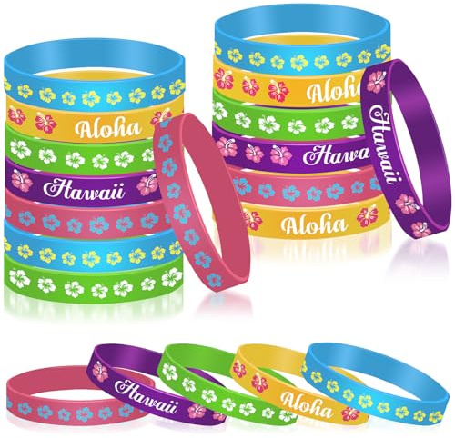 HOWAF 35pcs Bracelets Fleur Hibiscus, Elastiques Bracelets Silicone Fleur Hawaienne Bracelet Enfant Adultes Deco Plage Decoration Anniversaire Tropical Pool Party Deco Hawaienne Fournitures pour Fêtes