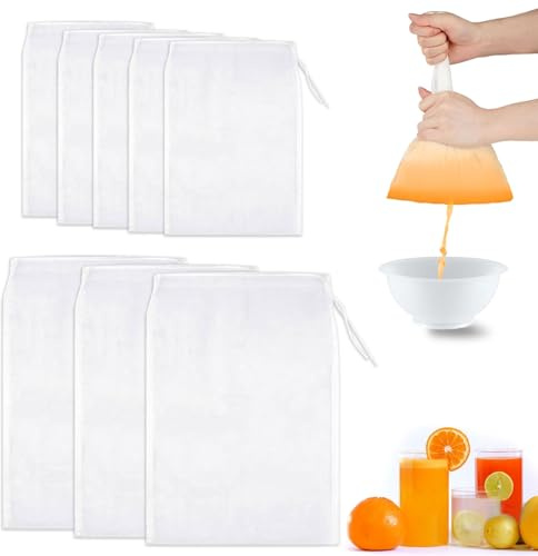 ePicsoa Nussmilchbeutel 8 Stück (5x20x30cm +3x24x36cm) Wiederverwendbarer Nylon Filterbeutel, Passiertuch mit Kordelzug für Nussmilch, Käse, Kaffee, Joghurt, Fruchtsaft