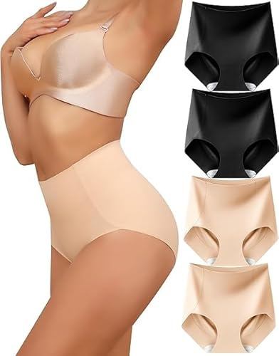 Levao Shapewear Bragas Moldeadoras de Cintura Alta sin Costuras para Mujer Bragas Moldeadoras de Cintura Alta Transpirables para Mujer (Paquete de 4, Tallas S-XXL)