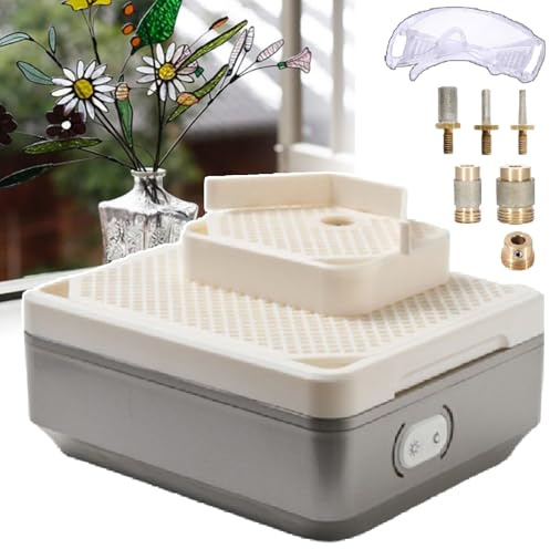 agreilduite Automatic Water Stained Glass Grinder Machine - 4000rpm with Drilling & Edge Refinement, Diamond Bits 5/8in & 1in & 1/4in & 1/8in & 1/8in Conical, Table Glass Grinder with Sponge/Glasses