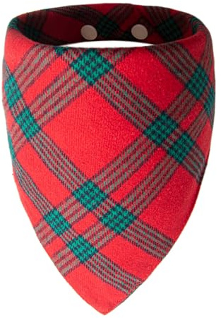ICEMOOD Bandana per cani Natale - Foulard a quadri con bottone automatico, morbido, traspirante e lavabile, accessorio per cani di piccola e media taglia (3-15 kg), a quadri rossi