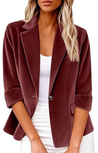 Blazers en velours pour femmes avec un bouton, col tailleur, manches longues, cardigan décontracté pour bureau avec poche, bordeaux, XXL