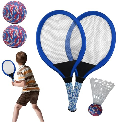 Qfdiwr Raqueta De Tenis Juvenil | Raquetas De Bádminton Infantiles para Exteriores - Juego Educativo con Pelota Y Volante 1 Par | para Principiantes Niños Niñas Adolescentes Escuela Primaria
