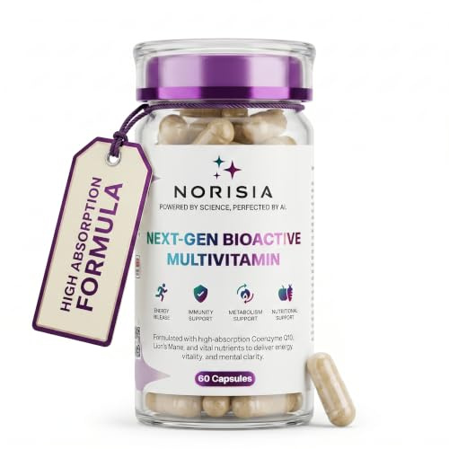 Norisia Multivitamins & Minerals for Men & Women, CoQ10 100mg, 60 Capsules | Advanced one-a-day formula with Lion’s Mane, D3, K2, zinc and seven B vitamins; 60 vegan capsules, halal and kosher