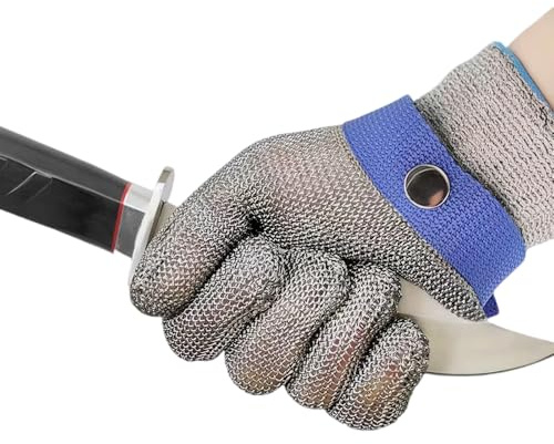 Kivner Guanti anti-taglio, livello A9, protezione massima, in acciaio inox rinforzato HPPE, antibatterici e flessibili, per cucina, macellaio, fai da te e lavoro (M)