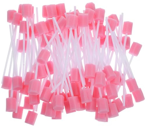 ULTNICE 100 Piezas Hisopos Orales Desechables - Esponjas de Limpieza Dental y Cuidado Bucal - Bastoncillos de Espuma para Adultos, Ancianos y Mascotas (13.5cm, Rosa)