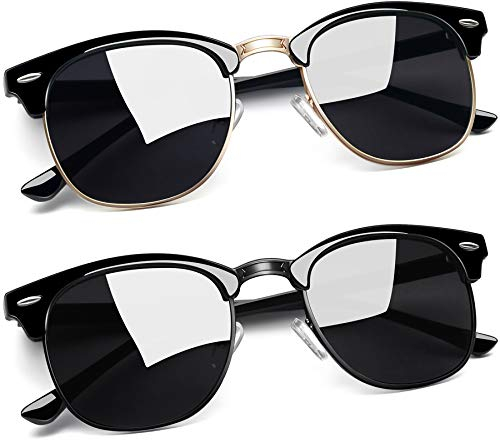 Joopin Sonnenbrille Herren Halbrahmen Polarisiert Set Dunkel und Vintage Sonnenbrille Damen Klassische (Voll Schwarz und Glänzend Schwarz)
