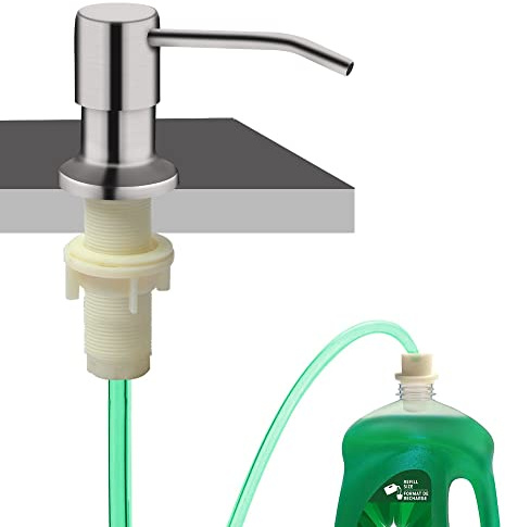 Soap Dispenser for Kitchen Sink, Built in Sink Soap Dispenser (Brushed Nickel), Countertop Soap Dispenser Pump with 47 Extension Tube kit, No Need to Fill Little Bottle Again (Longer Thread Shaft)