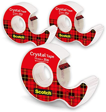 Scotch 6-1925D3S Crystal Tape 19x25, x3 rolls on Hand-held Dispensers