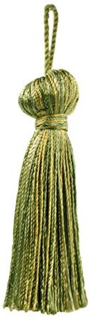 Borla pequeña campana de 7,5 cm con lazo de 7,5 cm | Borla decorativa para manualidades (estilo # BT3-RN), verde limón, multicolor #PR12 (verde claro, verde amarillo, oro amarillo), paquete de 2