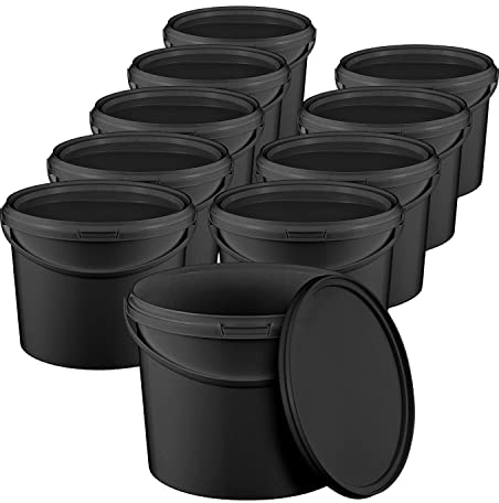 BenBow Eimer mit Deckel 1l schwarz 10x 1 Liter - lebensmittelecht, stabil, luftdicht, auslaufsicher, geruchsneutral - Aufbewahrungsbehälter aus Kunststoff, mit Henkel - leer