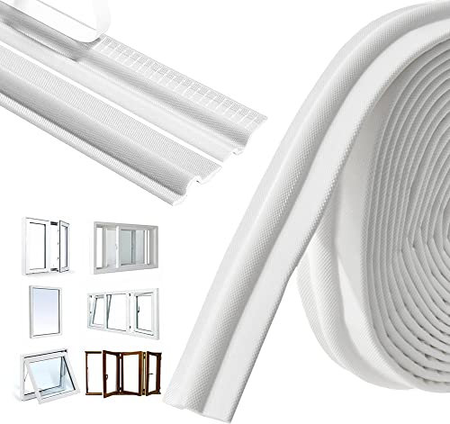 Maudzlan 236 inch/6m Window Draft Blocker,Insect Proof Self-Adhesive Insulation Seal Strip Draught Excluder Sound Proofing Strip, Foam Tape for Windows Doors (White), (Maudzlan01)