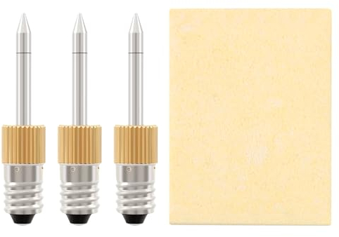 Haptufer Brass Wireless Battery Soldering Iron Tip for USB Soldering Iron, E10 Interface Battery Soldering Iron, Threaded Soldering Iron Tip, Includes: 3Soldering Iron Tips (tip-B*3) 1*Sponge, 2XZ1CZ