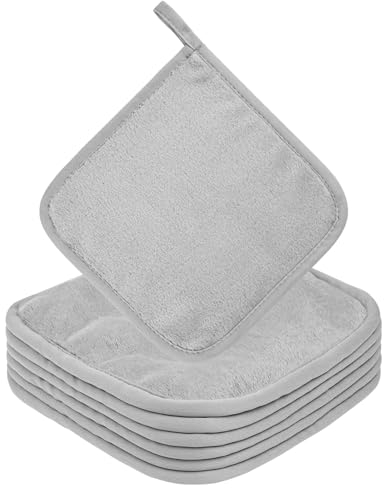 URAQT 6 Pack Face Cloths Make Up Remover, 7.87 * 7.87in Soft Microfibre Face Wipes for Reusable Makeup Remover Cloth Washable Ultra Soft Facial Cleansing Wipe Cloths (Grey)