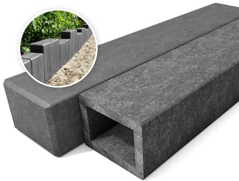 hanit® Rechteckpalisaden | 12cm x 16cm x 60cm | grau | 10 Stück | Gartenpalisaden aus Recycling-Kunststoff
