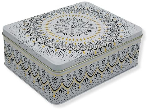 Geschenkdose Design Design Sara Miller - Liebevoll gestaltete rechteckige Vorratsdose - Motiv Oriental - Blechdose, Keksdose, Dose - (L x B x H): 19,5 x 15,4 x 7,5cm Volumen 2,25L