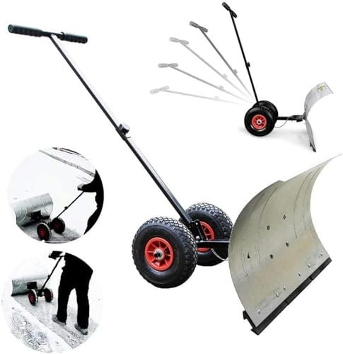 Snöskyffel snöborttagare, snöskyffel med hjul snöskyffel med hjul för uppfart slitstark metallhållare med justerbar höjdvinkel roterande snöplog för