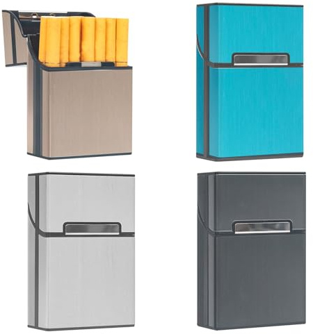 pitilleras, caja ligera para cigarrillos, caja de cigarrillos de aluminio, caja de cigarrillos de metal, con cierre magnético abatible, para mujeres y hombres (plata 1-gris 1-azul 1-champán 1)