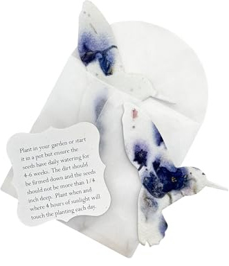 Seed Bloom Papel de semillas de flores silvestres – Juego de 24 hojas moradas en forma de colibrí con sobre e instrucciones de plantación, regalo para escribir y plantar para los amantes de las
