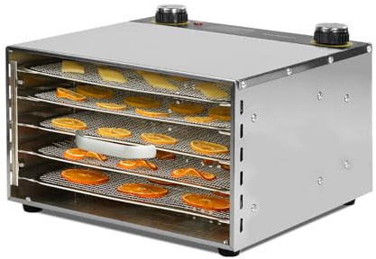 Food Dehydrator - 5 Stainless Steel Trays Dryer Machine with 194℉ Temperature Control & Adjustable Timer, 400W Meat Dehydrator for Jerky, Fruit, Veggies, Dog Treats, 50 Recipes Book Included