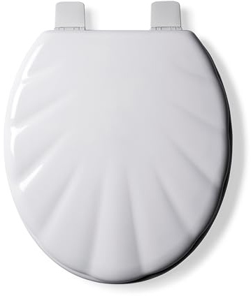 Croydex Shell Design Wooden Toilet Seat - Gloss Finish with Antibacterial Coating and Stick ‘N’ Lock Rust Free Non Slip Plastic Hinges, FSC-Certified Wood, Universal Fit for Standard Toilet Pans