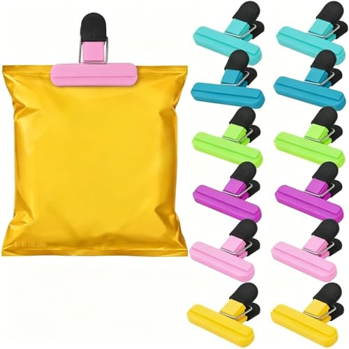WEFHEF 12 Pcs Pince Sachet Alimentaire à Clip, Fermeture Sachet Alimentaire Hermétique Coloré, Pince Sachets Conservation Large, Attache Sachets Cuisine, pour En-cas Pâtes Documents Grains de Café
