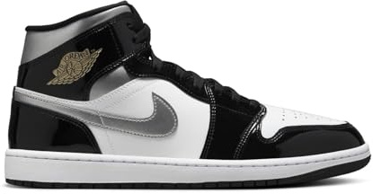 NIKE Air Jordan 1 Mid Herren Sneaker, Schwarz, Weiß, Metallic, Silber, Metallic, Gold, 42 EU