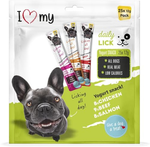 Dog Yoghurt Lickable Treats (25 Pack) Beef, Chicken & Salmon Creamy Dog Treats Freeze to Make a Dog Ice Cream Style Treat, Creamy Pouches for Lick Mats, Food Topper, Training Rewards & Dog Snacks