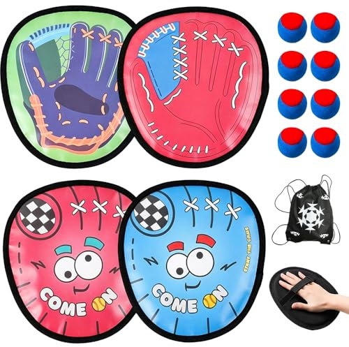 XPJBKC Racchettoni Giochi Spiaggia, Giochi Spiaggia Bambini, Cattura Racchette Palline Set con 4 racchette 8 Palle e 1 Sacca per il Trasporto, G-iochi da Esterno R-acchette in Velcro per Giardino Parc