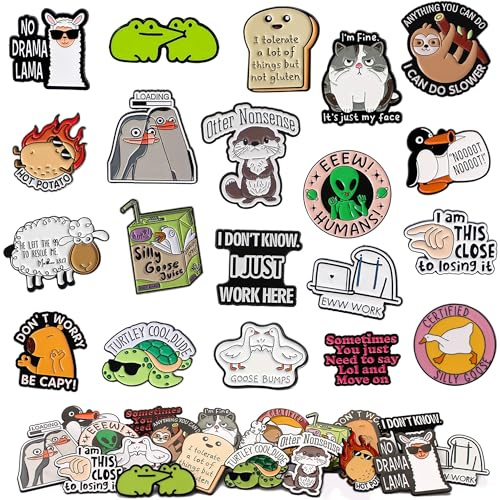 20 Pcs Funny Enamel Pins Collection, Cute Pin Badges Bulk, Cool Pins Badges for Adults, Collectors, Teens for Backpacks, Hats, Bags (Cartoon Style)