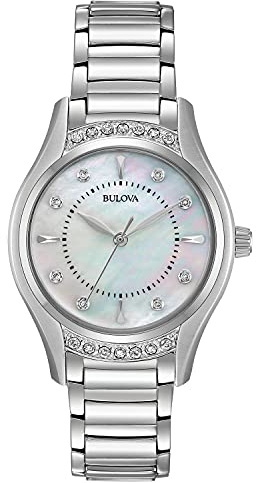 Bulova 96R216 Women's Watch with White Mother of Pearl Dial 16 Diamonds, Silver., Bracelet