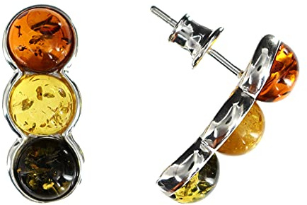 Boucles d'oreilles en ambre multicolore et argent sterling 925/000 rhodié Artisana-Schmuck