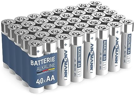 ANSMANN AA LR6 1.5V Alkaline-Batterien für Küchenwaagen, Fernbedienungen, Tastaturen, Uhren, Wecker, Controller, Deko, Taschenlampen, Vorratspackung mit 40 Stück, Design kann abweichen