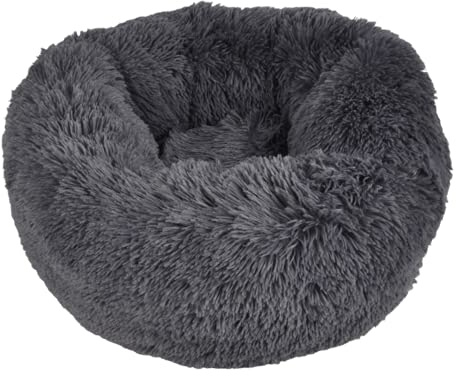 TIENDA EURASIA® Cama para Gatos - Cama Acolchada Super Comoda y Suave al Tacto - Cojin Redondo de Felpa Fabricado en Poliester (Ø 55 x h 25 cm, Antracita)
