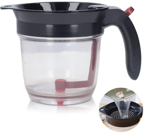 Séparateur de graisse avec dégagement de fond, filtre à graisse séparateur de sauce soupes séparateur d'huile Double Filtre séparateur de graisse avec tasse à mesurer et filtre pour cuisine
